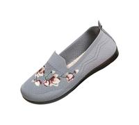 Orthopedic Shoes for Women, Knit Embroidered Walking Shoes Mary Jane Slip on Trainers Wide Width Breathable Sneakers Non Slip Soft Sole Nursing Shoe with Arch Support Grey