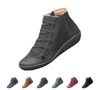 Orthopedic Shoes for Women Lace Up Platform Boots Hook Fashion Versatile Biker Booties for Women High Top Leather Shoes Soft Sole Wedge Booties Comfort Arch Support Casual Non-Slip Boot (2-Grey, 7)