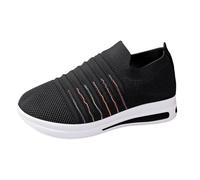 Orthopedic Shoes for Women Ladies Casual Trainers Summer Wedge Slip on Walking Shoes Mesh up Soft Sole Washable Sneaker Arch Support for Work Athletic Lightweight Platform Shoes Size 4 in Black