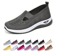 Orthopedic Shoes for Women,Slip On Shoes Women,Women's Woven Orthopedic Breathable Soft Sole Sneakers,Lightweight Comfortable Walking Trainers Plus Size Shallow Hands Free Sneakers Dark Grey