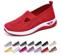 Orthopedic Shoes for Women,Slip On Shoes Women,Women's Woven Orthopedic Breathable Soft Sole Sneakers,Lightweight Comfortable Walking Trainers Plus Size Shallow Hands Free Sneakers Red