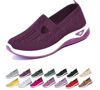 Orthopedic Shoes for Women,Slip On Shoes Women,Women's Woven Orthopedic Breathable Soft Sole Sneakers,Lightweight Comfortable Walking Trainers Plus Size Shallow Hands Free Sneakers Dark Purple