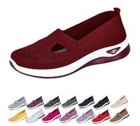Orthopedic Shoes for Women,Slip On Shoes Women,Women's Woven Orthopedic Breathable Soft Sole Sneakers,Lightweight Comfortable Walking Trainers Plus Size Shallow Hands Free Sneakers Dark Red