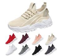 Orthopedic Shoes for Women,Trainers for Women,Spring and Summer New Fly Weaving Hollow Colorblocking Upper Metal Chain Slope Heel Casual for Work Casual (Beige, 5.5)