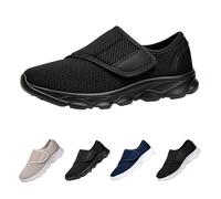 Orthopedic Shoes for Women UK Extra Wide Fit Lightweight Breathable Mesh Sneakers Adjustable Strap Diabetic Shoes with Arch Support Plus Size Slip On Trainers for Swollen Feet Plantar Fasciitis Black