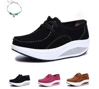 Orthopedic Shoes for Women Wide Fit, Comfy Rocker Bottom Platform Walking Sneakers,Fashion Suede Lace-Up Moccasins Comfortable Walking Trainers (Black Plush,38 EU)