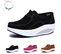 Orthopedic Shoes for Women Wide Fit, Comfy Rocker Bottom Platform Walking Sneakers,Fashion Suede Lace-Up Moccasins Comfortable Walking Trainers (Black,38 EU)
