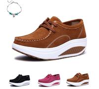 Orthopedic Shoes for Women Wide Fit, Comfy Rocker Bottom Platform Walking Sneakers,Fashion Suede Lace-Up Moccasins Comfortable Walking Trainers (Brown,39 EU)