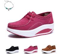 Orthopedic Shoes for Women Wide Fit, Comfy Rocker Bottom Platform Walking Sneakers,Fashion Suede Lace-Up Moccasins Comfortable Walking Trainers (Pink,39 EU)