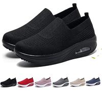 Orthopedic Shoes for Women Wide Fit, Comfy Rocker Bottom Platform Walking Sneakers, Women's Ergonomic Pain Relief Arch Support Orthopedic Shoes (37EU,Black)