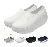 Orthopedic Shoes for Women Wide Fit, Rocker Bottom Shoes Slip-On Mesh Up Stretch Platform Orthopedic Sneakers Comfortable Walking Loafers (White,5)