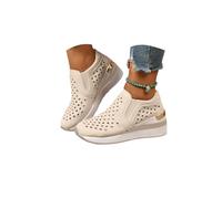 Orthopedic Shoes for Women,Womens Wide Width Breathable Hollow Sneaker Comfortable Non Slip on Leather Sneakers Arch Support Soft Foam Cushion Woven Diabetic Walking Nurse Shoes (Beige-b, 5.5)
