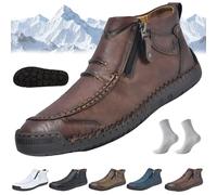 Orthopedic Shoes Men, Novaro Ergonomic Orthopedic Shoes, Handmade, Slip-On, Side Zipper Design, Let Walking Smoother, More Comfortable, for Driving Hiking(Braun,46)