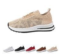 Orthopedic Shoes with Arch Support Womens Wide Fit Wedge Mesh Breathable Platform Sneakers Casual Comfortable Front Canvas Shoes Ladies Lightweight Non Slip Walking Trainers Size 4 Beige