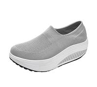 Orthopedic Shoes Womens Slip On Trainers Memory Foam Walking Shoes Wide Fit Soft Chunky Casual Trainers Comfortable Breathable Mesh Loafers Platform Orthopedic Sneakers Outdoor Sports Casual Grey