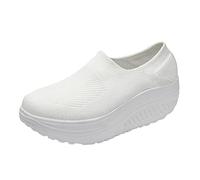 Orthopedic Shoes Womens Slip On Trainers Memory Foam Walking Shoes Wide Fit Soft Chunky Casual Trainers Comfortable Breathable Mesh Loafers Platform Orthopedic Sneakers Outdoor Sports Casual White
