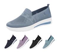 Orthopedic Trainers for Women UK, Lightweight Wide Fit Sneakers, Ladies Achilles Tendonitis Support Walking Shoes, Soft Breathable Flats Shoes, Slip On Trainers Size UK 4-UK 6.5 Blue