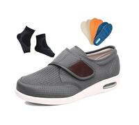 Orthopedic Walking Diabetic Shoes, Casual Mens Elderly Easy Close Adjustable Wide Fit Diabetic Shoes, Non-Slip Closure Wide Fit Edema Swollen Breathable, for Swollen Feet Diabetes Edema(Grey,11.5 UK)