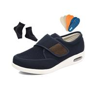 Orthopedic Walking Diabetic Shoes, Casual Mens Elderly Easy Close Adjustable Wide Fit Diabetic Shoes, Non-slip Closure Wide Fit Edema Swollen Breathable, for Swollen Feet Diabetes Edema(Dark blue,7 UK
