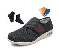 Orthopedic Walking Diabetic Shoes, Casual Mens Elderly Easy Close Adjustable Wide Fit Diabetic Shoes, Non-Slip Closure Wide Fit Edema Swollen Breathable, for Swollen Feet Diabetes Edema(Black Gray,14