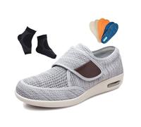 Orthopedic Walking Diabetic Shoes, Casual Mens Elderly Easy Close Adjustable Wide Fit Diabetic Shoes, Non-Slip Closure Wide Fit Edema Swollen Breathable, for Swollen Feet Diabetes Edema(Light Gray,11