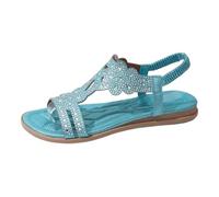 Orthopedic Walking Sandals Women's Glitter Rhinestone Roman Shoes Open Toe Elastic Strap Flat Summer Sandal Fashion Tropical Sparkly Gladiator Shoe Slingback Bohemian Footwear UK Blue