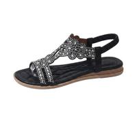 Orthopedic Walking Sandals Women's Glitter Rhinestone Roman Shoes Open Toe Elastic Strap Flat Summer Sandal Fashion Tropical Sparkly Gladiator Shoe Slingback Bohemian Footwear UK Black
