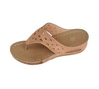 Orthopedic Wedge Flip Flops for Women UK Wide Fit - Non-Slip Arch Support Sandals with Soft Cushion | Lightweight Hollow Out Slides for Walking, Travel, Beach, Summer Casual Khaki