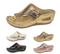 Orthopedic Wedge Heel Thong Sandals Arch Support Flip Flops for Travel Walking Outdoor Daily Use Comfortable Lightweight Flexible Durable Slip-on Open Toe Soft Sole Breathable Sturdy Ergonomic Gold