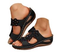 Orthopedic Wedge Sandals for Women Casual Slip on Beach Sandals Summer Border Plus Size Hollow Carving Poem Heel Slippers for Women Lightweight Outdoor Ladies Sandal Size 6