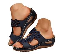 Orthopedic Wedge Sandals for Women Casual Slip on Beach Sandals Summer Border Plus Size Hollow Carving Poem Heel Slippers for Women Lightweight Outdoor Ladies Sandal Size 5.5