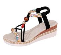 Orthopedic Wedge Sandals for Women Casual Slip on Summer Sandals Sandles Women Summer Flat Sandles Bohemia with Pearls Leisure Beach Shoes Casual Ankle Ladies Sandal Size 5
