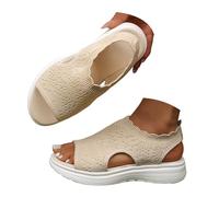 Orthopedic Wedge Sandals for Women Mesh Knit Slip On Flat Sandal Arch Support Hollow Out Slides Comfortable Slippers Wide Width Walking Outdoor Plus Size Beach Platform Shoes (2-Beige, 3.5)