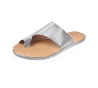 Orthopedic Wedge Sandals for Women, Sandals Women's Slip-On Orthopedic Open Toe Leather Bunion Corrector Sandals, Fashion with Arch Support Comfort Beach Slipper Shoes (Color : Silver, Size : 7.5 UK