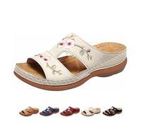 Orthopedic Wedge Sandals For Women, Vintage Boho Summer Slippers, Lightweight Non Slip Beach Walking Pavers Flat Mules(Beige,5.5 UK)