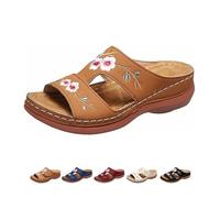 Orthopedic Wedge Sandals For Women, Vintage Boho Summer Slippers, Lightweight Non Slip Beach Walking Pavers Flat Mules(Brown,4.5 UK)