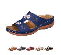Orthopedic Wedge Sandals For Women, Vintage Boho Summer Slippers, Lightweight Non Slip Beach Walking Pavers Flat Mules(Blue,6 UK)