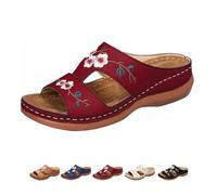 Orthopedic Wedge Sandals For Women, Vintage Boho Summer Slippers, Lightweight Non Slip Beach Walking Pavers Flat Mules(Red,4 UK)