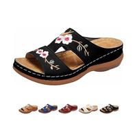 Orthopedic Wedge Sandals For Women, Vintage Boho Summer Slippers, Lightweight Non Slip Beach Walking Pavers Flat Mules(Black,8 UK)