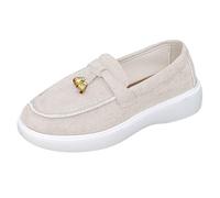 Orthopedic Womens Loafers Comfortable Flat Ladies Moccasin Slippers Supporting Autumn Commutes and Weekend Touring Genuine Leather Slip On Loafers Feature Shock Absorbing Rubber Bases Beige