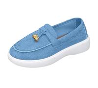 Orthopedic Womens Loafers Comfortable Flat Ladies Moccasin Slippers Supporting Autumn Commutes and Weekend Touring Genuine Leather Slip On Loafers Feature Shock Absorbing Rubber Bases Light Blue