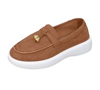 Orthopedic Womens Loafers Comfortable Flat Ladies Moccasin Slippers Supporting Autumn Commutes and Weekend Touring Genuine Leather Slip On Loafers Feature Shock Absorbing Rubber Bases Coffee