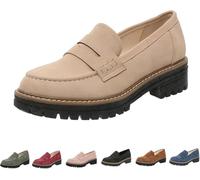 Orthoture- Orthopaedic Thick-Soled Loafers,Stirrup Shoes,Women's Orthopaedic Shoes,Women's Round Toe Walking Shoes (Beige,8.5)
