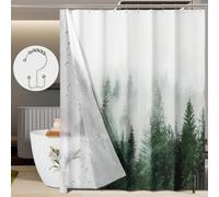 ORTIGIA 3 in 1 Waterproof Shower Curtain and Clear PEVA Liner Set,Green Misty Forest Shower Curtain with 12 Hooks,Waterproof Double SidedTree Shower Curtain for Bathroom Polyester Fabric-72 Wx72 L