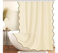 ORTIGIA Beige Shower Curtain with Brown Coffee Scalloped Edge 72 W x 84 H Inch, Cute Boho Preppy Shower Curtains Aesthetic Waterproof Fabric Shabby Chic Bath Bathroom Decor with Metal Hook
