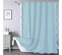 ORTIGIA Blue Scalloped Shower Curtain 72 W x 84 H Inch, Cute Boho Preppy Light Blue Coastal Shower Curtains Modern Aesthetic Waterproof Fabric Shabby Chic Bath Bathroom Decor with Metal Hook