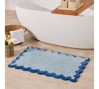 ORTIGIA Cute Blue Scalloped Bath Mat, Fun Plush Microfiber Scallop Bathroom Rugs Non Slip Washable Quick Dry Absorbent, Bathmat Bath Rug Carpet for Shower Stall Vanities Kitchen Floor Entrance, 20x32