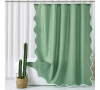 ORTIGIA Green Scalloped Shower Curtain, Cute Boho Preppy Sage Green Shower Curtains Modern Aesthetic Waterproof Fabric Shabby Chic Bath Bathroom Decor with Metal Hook 72 W x 84 H Inch