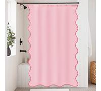ORTIGIA Pink Scalloped Small Stall Shower Curtain, Cute Pink Ruffle Shower Curtains Boho Pretty Aesthetic Preppy Waterproof Fabric Girls Bath Bathroom Decor with Metal Hook 36 W x 72 H Inch