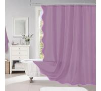 ORTIGIA Purple Scalloped Shower Curtain, Purple Lavender Shower Curtains Pretty Elegant Cute Modern Aesthetic Waterproof Fabric Bath Bathroom Decor with Metal Hook 72 W x 72 H Inch